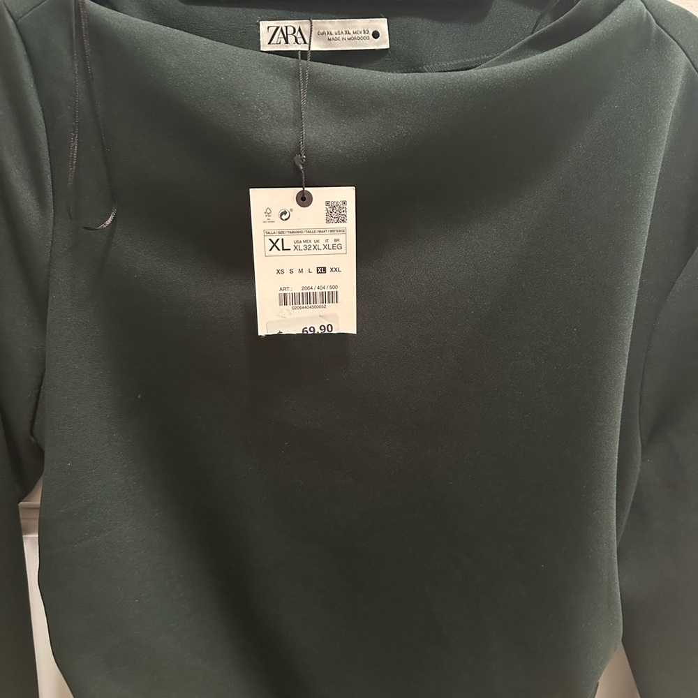 Zara Deep Green dress with rushing on the side boat neck and slit in rear. - Picture 8 of 9